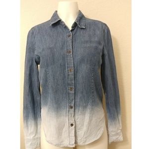 Ombré denim button down chambray long sleeve shirt